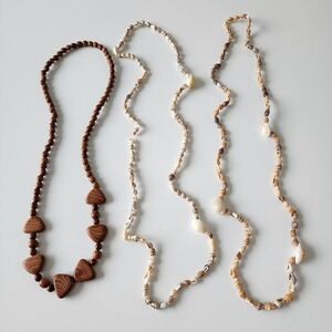 3 Necklaces Polished Wood Shells Boho Natural Fairy‎ Handmade Philippines